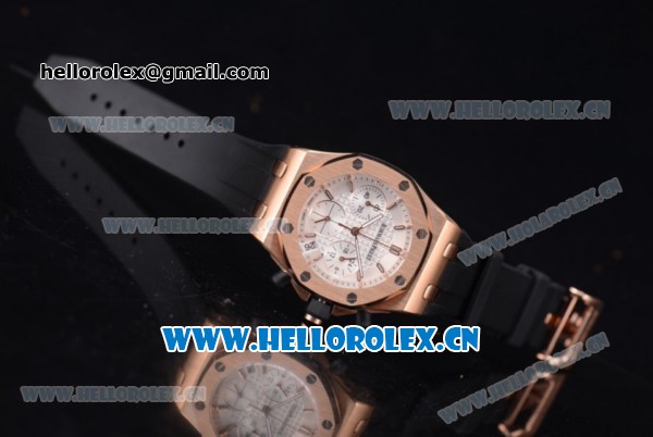 Audemars Piguet Royal Oak Offshore Chronograph Miyota OS20 Quartz Rose Gold Case with White Dial Stick Markers and Black Rubber Strap (EF) - Click Image to Close